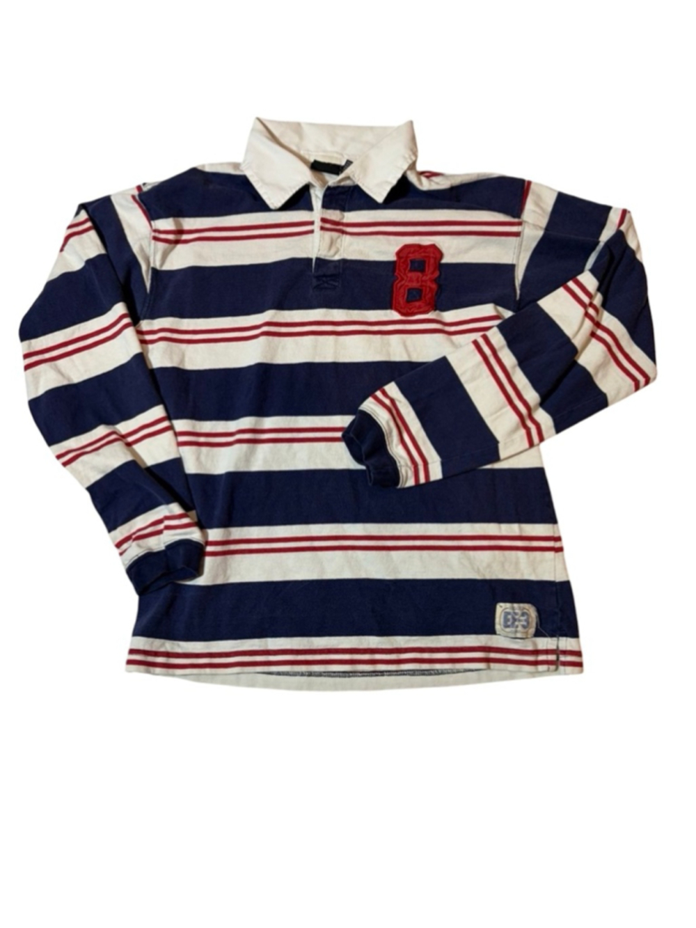 Emergency Exit Rugby Shirt Striped Long Sleeve Polo 8 Patch Preppy Y2K